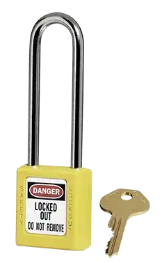 Cadenas de consignation jaune, anse acier 4 mm , long. 76 mm, corps résine - AGI Robur - 437263
