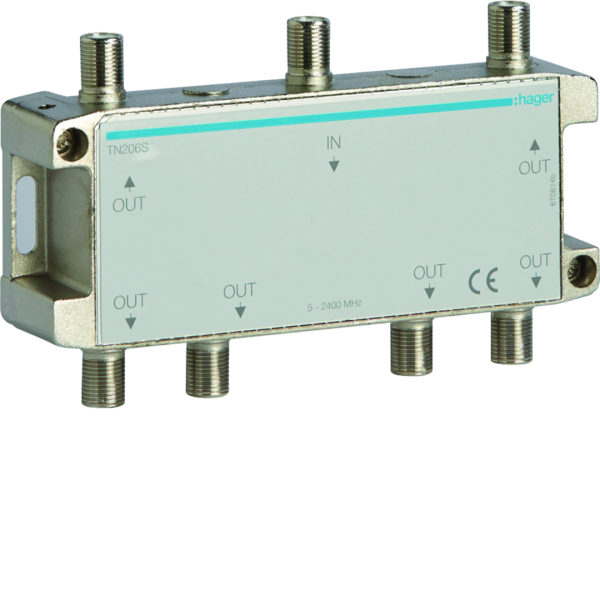 Répartiteur tv hertzien/satellite 6 sorties coax 5-2400mhz - Hager - TN206S