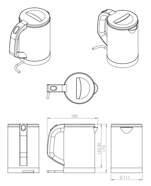 Bouilloire envoye 0,6l noir mat - JVD - 8661826