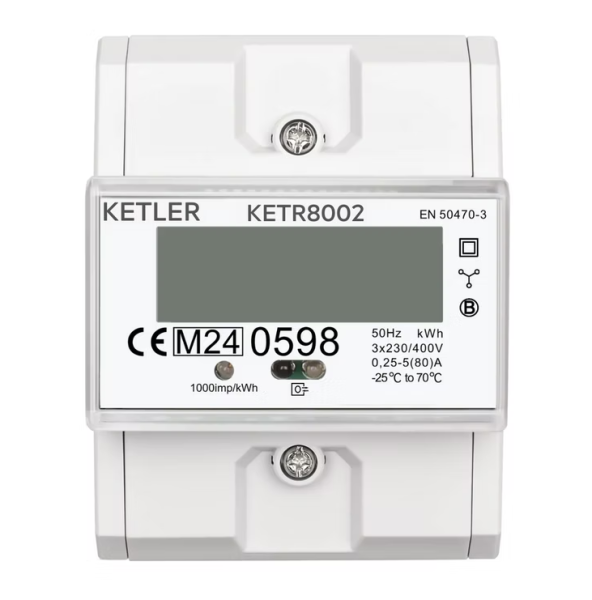 Compteur électrique modulaire KETLER - Tétra 80 A - Certifié MID - Simple tarif - Sortie d'impulsion - Affichage LCD - Ketler - KETR8002