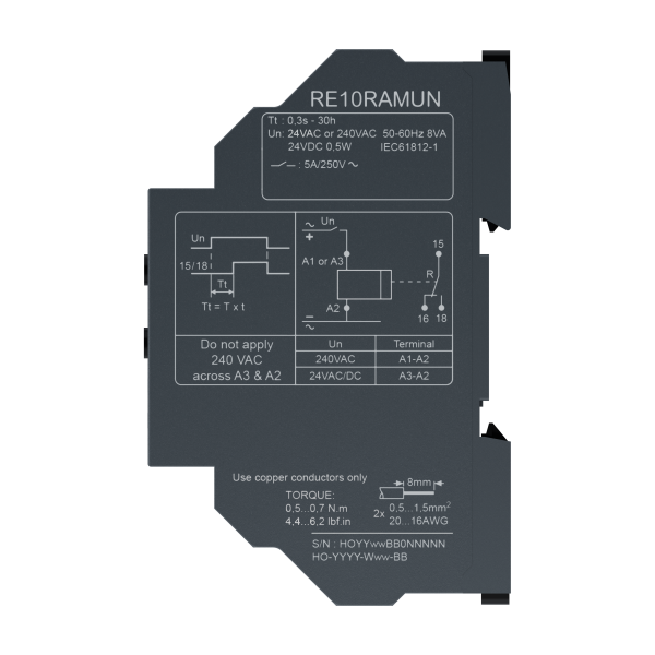 Harmony time re10 - on delay - fonction a - 1of - 5a - 0/30h - 24vcc/a - 240vca - Schneider Electric - RE10RAMUN
