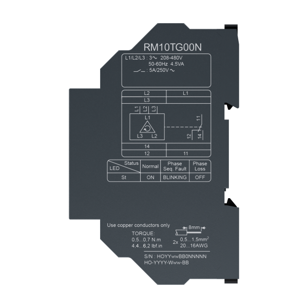 Harmony rm10 - triphasé - 1of - 5a - perte/séquence de phases - 208/480vca - Schneider Electric - RM10TG00N