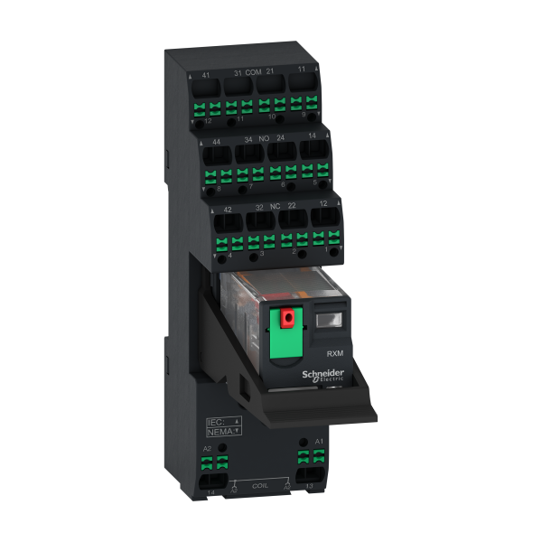 Harmony easy relais + emb pushin cont séparés - 4of - 6a - test+led - 230vac - Schneider Electric - RXM4AB2P7PVP