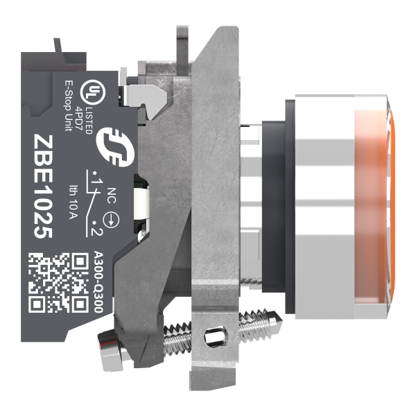 Harmony xb4 - poussoir lumineux led - 1f+1o - orange - Ø22 - 24vacdc - push in - Schneider Electric - XB4BW35B55