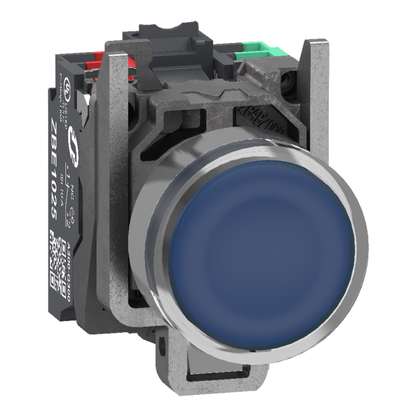 Harmony xb4 - poussoir lumineux led - 1f+1o - bleu - Ø22 - 24vacdc - push in - Schneider Electric - XB4BW36B55