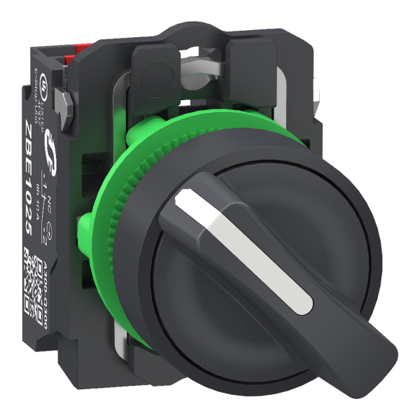 Harmony xb5 - bouton tournant manette - Ø22 - 2 pos fix - noir - 1o+1f - push in - Schneider Electric - XB5AD255
