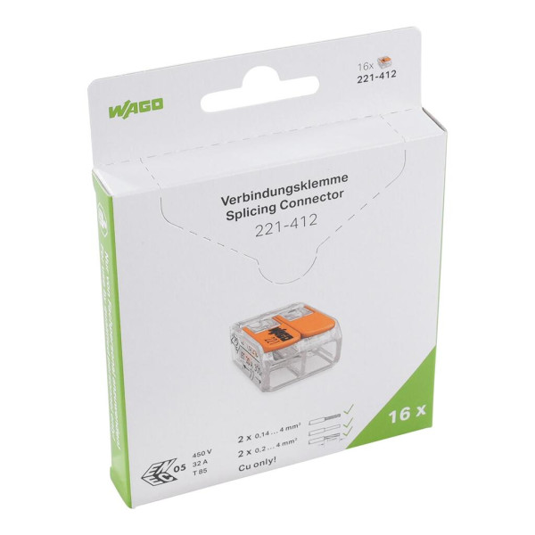 Blister de 16 bornes Wago 221 2x4mm² - Wago - 221412/995016