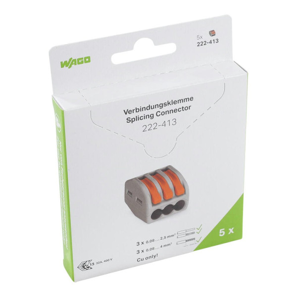 Blister de 5 bornes Wago 222 3x4mm² - Wago - 222413/995005