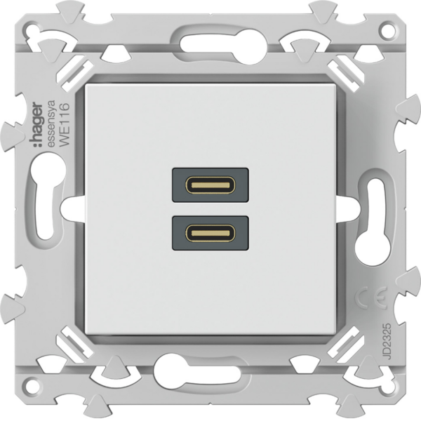 Chargeur essensya double usb c+c 20w pure - Hager - WE116