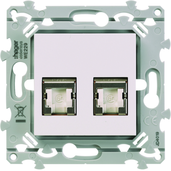 Rj45 essensya cat.6 stp double gr.2tv pure - Hager - WE227