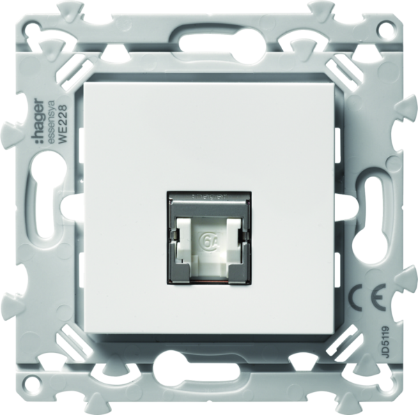 Essensya prise simple rj45 cat. 6a stp, grade 3tv, finition pure - Hager - WE228