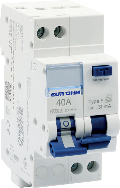 Disjoncteur différentiel 1p+n 40a courbe c 30ma type f - Eurohm - 24240