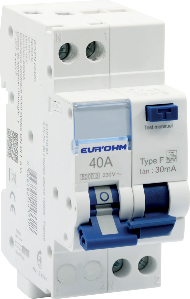 Disjoncteur différentiel 1p+n 40a courbe c 30ma type f - Eurohm - 24240