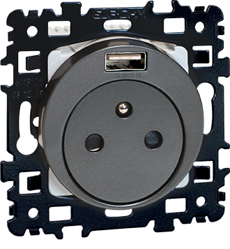 Square pc 2p+t avec prise usb type-a vulcain - Eurohm - 60346