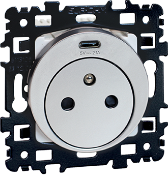Square pc 2p+t affleurante + usb-c sylver - Eurohm - 60445