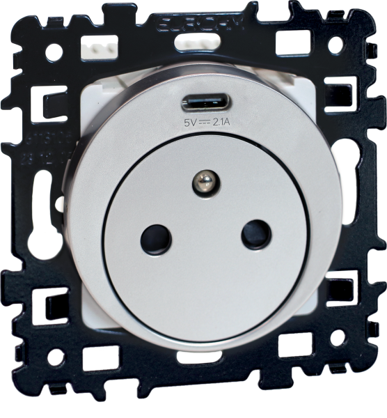 Square pc 2p+t affleurante + usb-c sylver - Eurohm - 60445