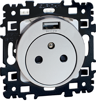Square prise 2p+t +usb 2,1a, type a affleurante silver - Eurohm - 60446
