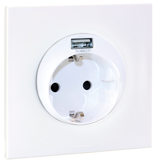 Square - prise 2p+t schuko + usb type a + plaque + griffes blanc - Eurohm - 91130001