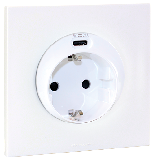 Square - prise 2p+t schuko + usb type c + plaque + griffes blanc - Eurohm - 91152601