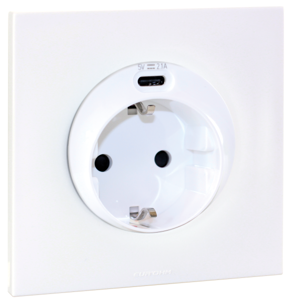 Square - prise 2p+t schuko + usb type c + plaque + griffes blanc - Eurohm - 91152601