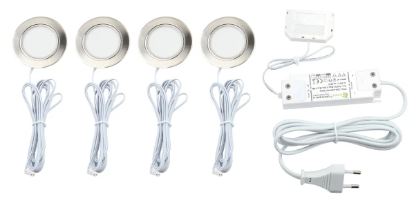 Kit meubled - encastrés ip44 rond fixe alu, led 9w cct 3-4-5000k 4x200lm - Aric - 51849