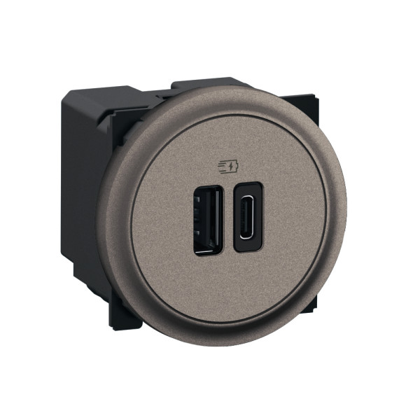 Chargeur double usb a+c 20w pd bornes à vis titanium format dépôt - céliane - Legrand - CFT0155