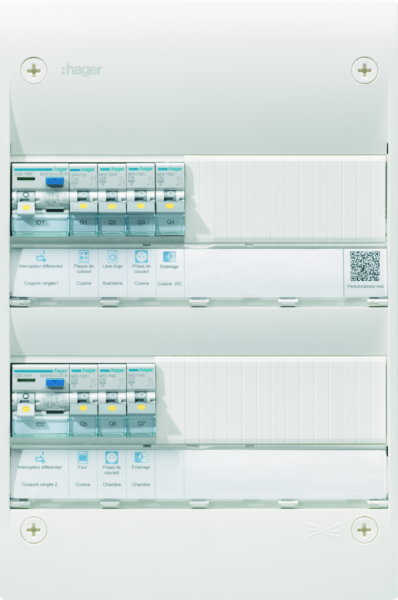 Tableau électrique gamma+ 13, pré-équipé 2 rangées, 13 m, quickfix - Hager - GDM213A