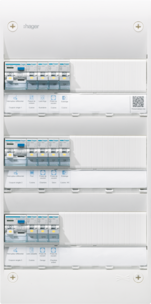 Tableau électrique gamma+ 13, pré-équipé 3 rangées, 13 m, quickfix - Hager - GDM313A