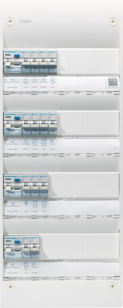 Tableau électrique gamma+ 13, pré-équipé 4 rangées, 13 m, quickfix - Hager - GDM413A