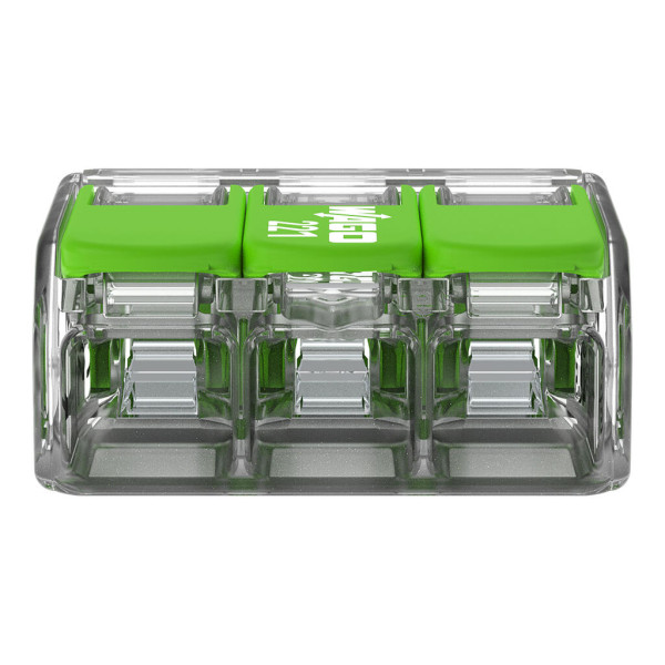 Borne de raccordement Wago 221 green 3x4mm² à leviers (blister de 12 bornes) - Wago - 221423/995012