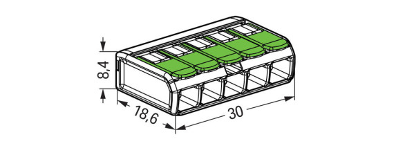 Borne de raccordement Wago 221 Green 5x4mm² à leviers (blister de 8 bornes) - Wago - 221425/995008