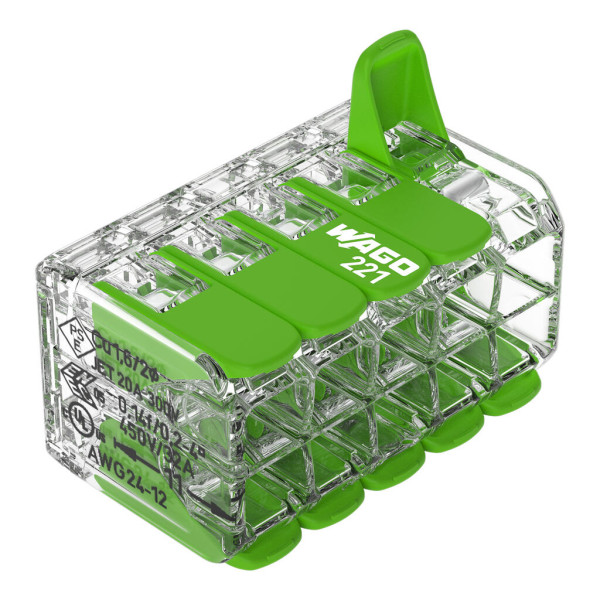 Borne de raccordement Wago 221 Green 10x4mm² à leviers - Wago - 221430