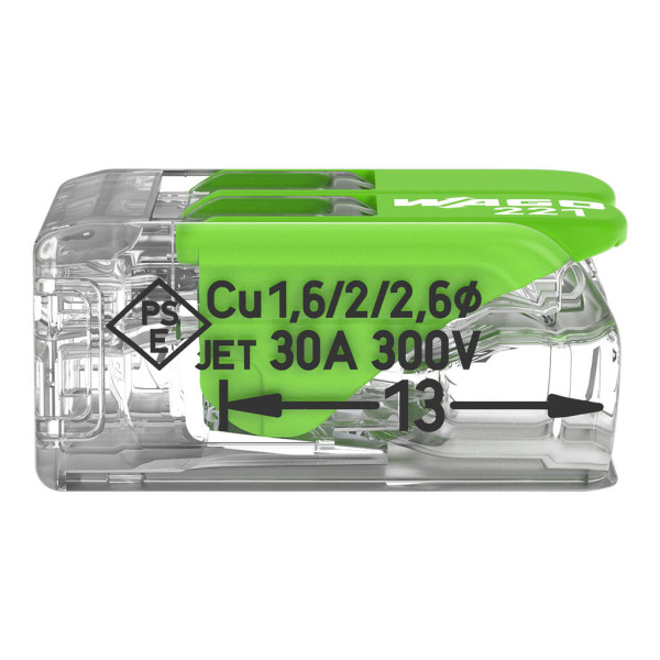 Borne de raccordement Wago 221 Green 2x6mm² à leviers (Blister de 10 bornes) - Wago - 221622/995010