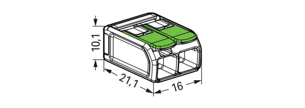 Borne de raccordement Wago 221 Green 2x6mm² à leviers (Blister de 10 bornes) - Wago - 221622/995010