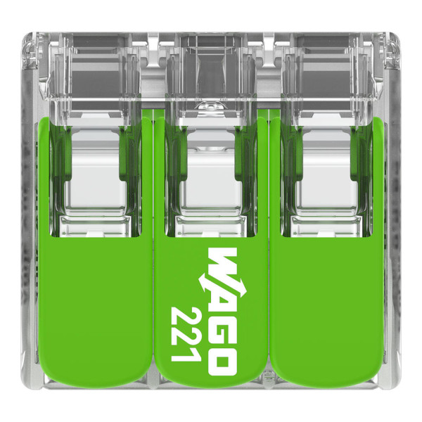 Borne de raccordement Wago 221 Green 3x6mm² à leviers - Wago - 221623