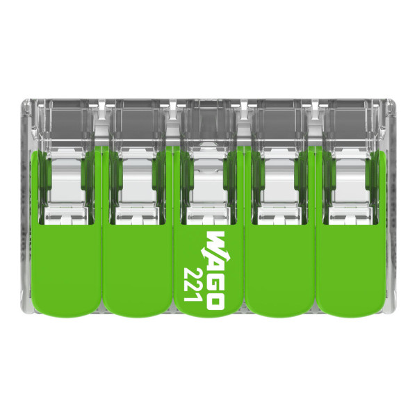 Borne de raccordement Wago 221 Green 5x6mm² à leviers - Wago - 221625