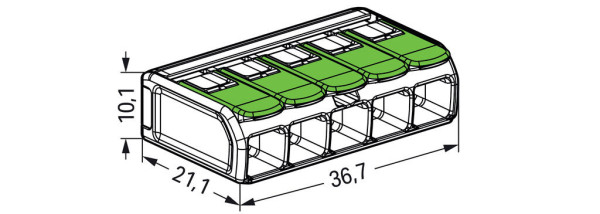 Borne de raccordement Wago 221 Green 5x6mm² à leviers (blister de 6 bornes) - Wago - 221625/995006